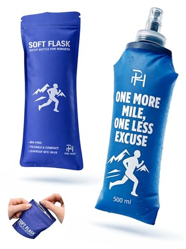 Ph Pro Heat Soft Flask 1-pack vikbar löparflaska 500 ml | Bitventil och flexibel kropp som minskar volymen vid tömning (1 blå - 500 ml)