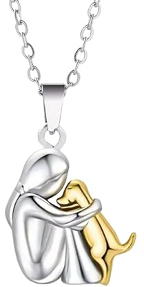 Rainway Collier étreinte pour fille et chien, collier en argent avec pendentif animal, chaîne mignonne en argent et or, bijou simple, personnalisé et tendance, cadeau pour femme et fille