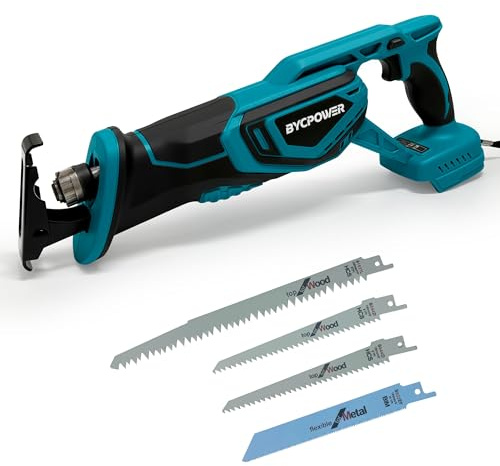 Akku Säbelsäge kompatibel mit Makita LXT-18V Akku (ohne Akku), Reciprosäge bürstenloser Motor, 22mm Hubhöhe, max. 3000RPM, inkl. 4x Säbelsägeblatt für Holz und Metall