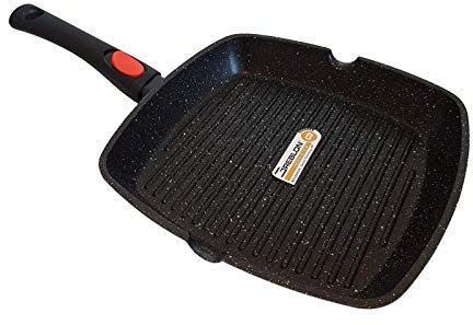 Cflagrant® Poêle à Griller Façon Pierre Manche Amovible Tous Feux Dont Induction sans PFOA Cuisson sans Matière Grasse Revêtement Greblon C3 de Technologie Allemande (24cm)