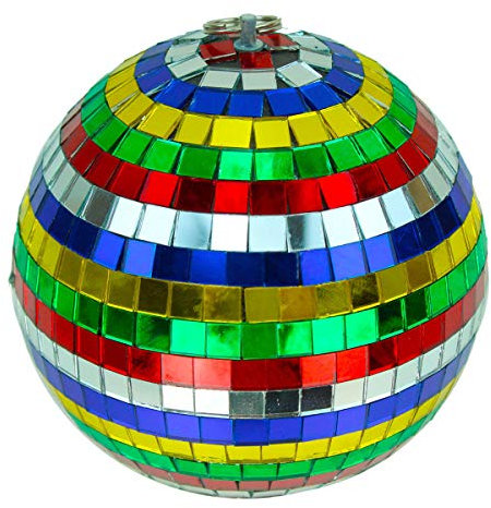 SATISFIRE Spiegelkugel 15cm Mehrfarbig Discokugel Mirrorball 10x10mm Echtglasspiegel Disko Partykugel Dekokugel für Party Geburtstag Feier Silvester