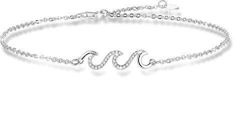 YZSFMZGE Ocean Beach Wave Fußkettchen Für Damen 925 Sterling Silber Verstellbares Sea Welle Fusskettchen Für Frauen (Großes Armband)