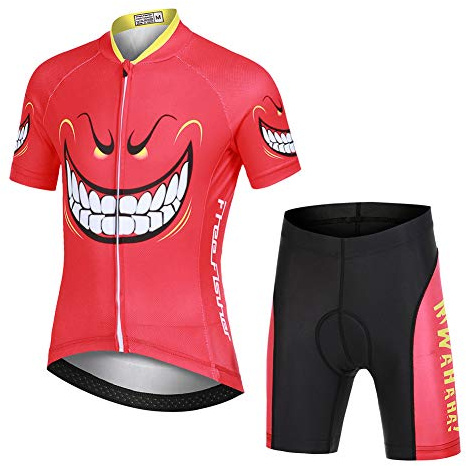 SXSHUN Kids Cycling Jersey Set Children Biking Tracksuits Multiple Design Short-Sleeve Bike Tops + Boy Bicycle Shorts for Age4-14.