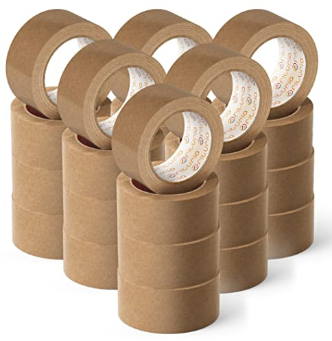 Bruna färg Kraft Papper Ekologisk Självhäftande Tape för förpackning, inramning av bilder eller tätning. Säker och robust förpackning - ofyturia (48 mm x 45 mts - Kraft, 24 rullar)
