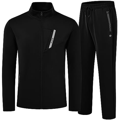 AjezMax Tute da Ginnastica Uomo Maniche Lunghe Giacca invernale con cerniera Sports Jogging Pantaloni Leggero Sportiva Set