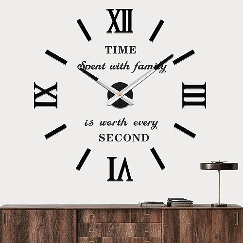Vangold Orologio da Parete Moderno Grande orologio da Parete Senza Cornice con Specchio 3D Adesivo fai da te per Decorare la Parete Vuota di Casa (Nero Argento)