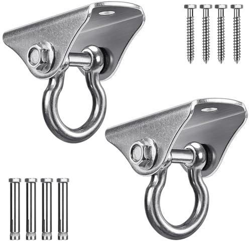 BeneLabel 2er Schaukel Deckenhaken Schwerlast, Hängematte Befestigung Edelstahl Drehbar Hängesessel Aufhängung Schraube für Holzbalken/Betondecken Yoga Boxsack Deckenhalterung, Bis 726kg