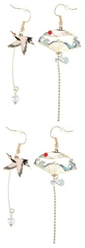 PACKOVE 2paires Boucles Oreilles Éventail Avec Créoles Asymétriques Design Rétro De Élégantes Et Raffinées Pour Femmes