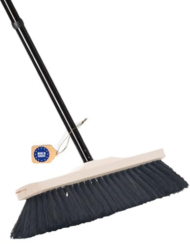 Novaliv Escoba de habitación con mango estable, pelo de caballo auténtico, cerdas suaves, 4 piezas, mango de crin, escoba mixta para laminado y parqué, cepillo de crin, cerdas naturales