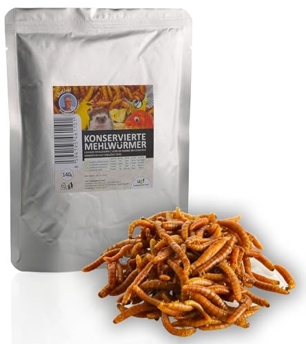 UGF – Saftige Konservierte Mehlwürmer, 140g, Vogelfutter Wildvögel Ganzjährig, Igelfutter, Eichhörnchen Futter, Hamster Futter