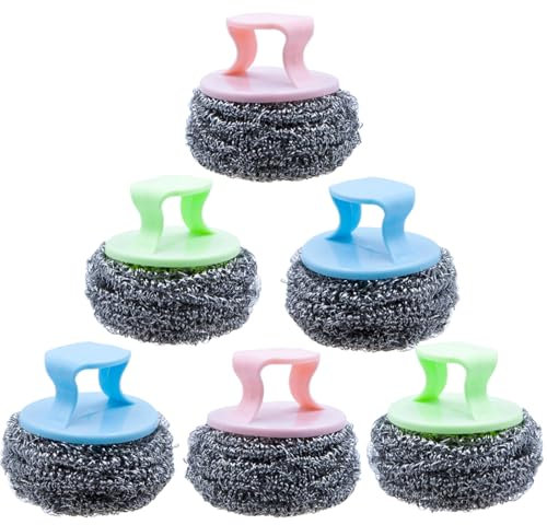 6 Pcs Éponges à Récurer Éponge en Acier Inoxydable,Éponges de Nettoyage avec Poignée,Éponges à Récurer Cuisine,pour Nettoyer la Casseroles,Vaisselle,Cuisinière,Four,Brosses - Couleur aléatoire
