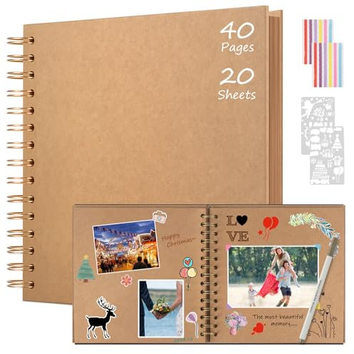 Boic Fotoalbum zum Selbstgestalten 21x21cm, DIY Spiralalbum 40 Seiten Fotoalben Scrapbook, Fotobuch für Baby Valentinstag Geburtstag Weihnachten Geschenk (Khaki)