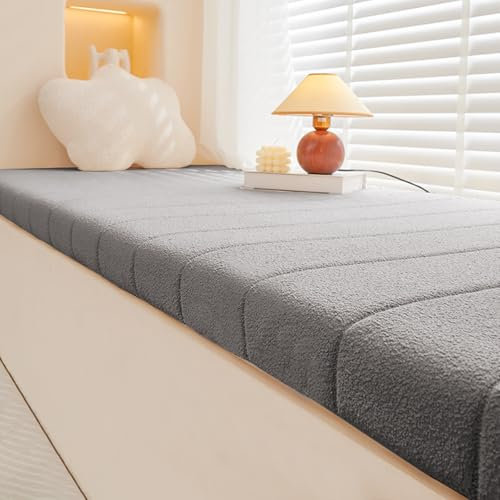 AmphaDeco Bankkissen Bankauflage Wasserfest, Teddy Plüsch rutschfeste Sitzkissen Sitzpolster Bank Mit Reißverschluss für Fensterbank Innen Schuhwechselhocker,Dark Grey,140 * 45CM