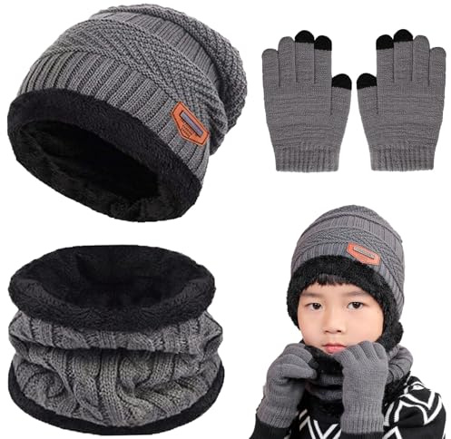 Ensemble Enfants Bonnet, Écharpe et Gants 3 Pièces - Gants à Écran Tactile - Pour Garçons et Filles