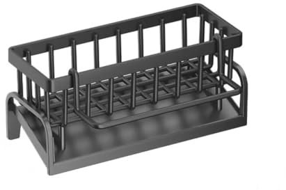 YIJUNSTORE Organizzatore lavabo da cucina in acciaio inox con vassoio autodrenante, porta asciugamani, adatto per accessori da cucina e bagno (nero).