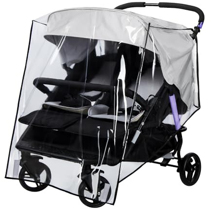 Bemece Habillage Pluie Poussette Double, Contre Pluie, Vent et Neige | Côte à Côte, Universelle, EVA Durable, Transparente, Aérations, Protection 360°, Pliable, Installation Facile