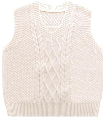 Happy Cherry Canottiere Bambino Gilet a Maglia Maglieria Senza Maniche Canotta Maglioni Pullover Panciotto Gilet Scolastico Giacca Ragazze Beige 5-6 Anni