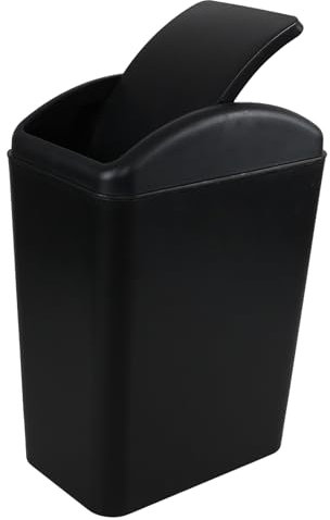 Fosly Poubelle noire en plastique de 15 l avec couvercle basculant pour salle de bain, salon, bureau