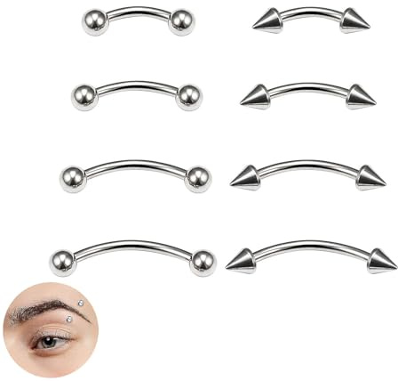 WQEDVN8pc Vertical Labret Lip Bars, Eyebrow Piercing Jewellery, Curved Barbell Piercing for Women Men (6/8/10/12mm)