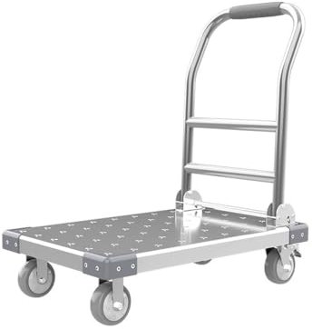 birene Carro portátil Carro de Acero Inoxidable Engrosado, Remolque Plegable de Plataforma Plana, almacén Comercial silencioso, Carro de manipulación exprés Mudanzas de Muebles(Medium)