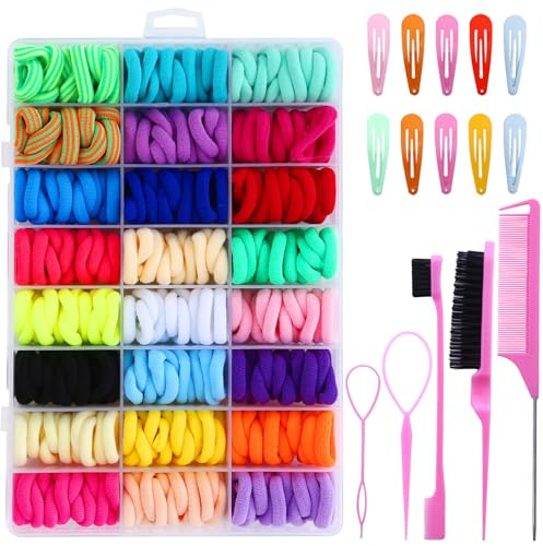 Conjunto de accesorios para el cabello para niñas, 400 bandas elásticas, 10 pinzas para el cabello, herramientas de peinado, multicolor