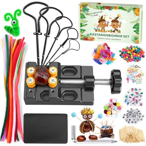 TUT Chestnut Drill Set for Kids with Chestnut Stand, Chestnut Craft Set, Chestnut Drill Set, DIY Set with 1.5-5mm Manual Drill and Craft Accessories
