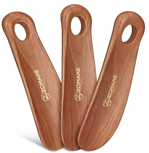 ZOMAKE Shoe Horn, Small Plastic Shoehorn for Men Women Kids (Wood Grain) | 19CM Travel Lazy Shoe Spoon Helper Short Sturdy Football Boot Horn with Hanging Hole Pocket Sized, Shoe Protection