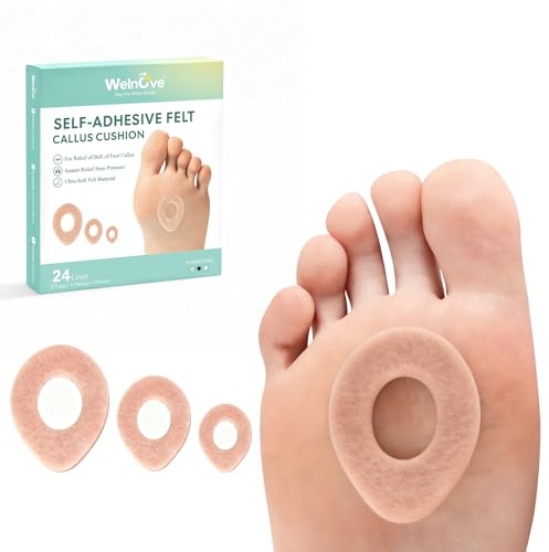 Welnove apósitos para callos - Fieltro Adhesivo Podologia - 24pcs Apósitos para eliminar callos almohadillas para pies y dedos de los pies,protección contra la irritación por fricción