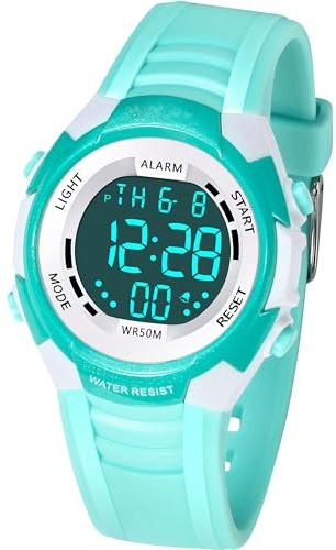 DTKID Reloj Digital para niños y niñas, 7 Colores, LED, Reloj de Pulsera para niños con Alarma, cronómetro, Fecha, Resistente al Agua, Impermeable, para Exteriores