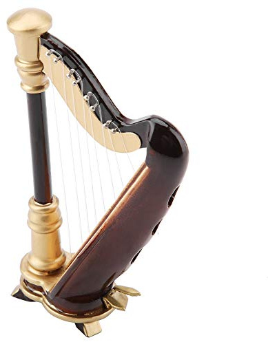 Bonbela Ornamento Musicale Modello Strumento Replica Arpa in Miniatura in Legno da 3,5 Pollici con Supporto e per Regali di Compleanno di Natale
