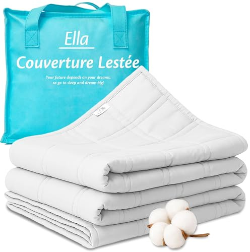 Ella Couverture Lestée Adulte 135x200cm 7kg - Couverture Pondérée Relaxante & Calmante - 7 Couches, Perles de Verre Hypoallergéniques, Couche Externe Coton Doux & Rafraîchissant - Weighted Blanket