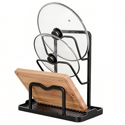 Supporto per coperchio della pentola, ripiano per il coperchio della pentola, in alluminio, coperchio a goccia, per cucina, coperchio e cucchiaio (doppio strato)