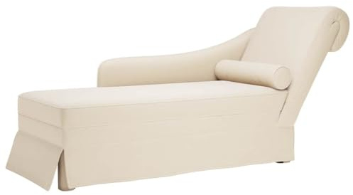Basinlix Chaiselong med nackrulle och höger armstöd, linneöverdrag, loungesoffa med fjäder- och skumfyllning för vardagsrum, sovrum, kontor, hotell, relaxområde