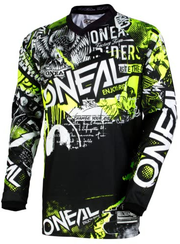 O'NEAL | Motocross-Shirt Langarm | Kinder | MX MTB Mountainbike | Passform für Maximale Bewegungsfreiheit, Eingenähter Ellbogenschutz | Element Youth Jersey Attack | Schwarz Neon-Gelb | Größe S