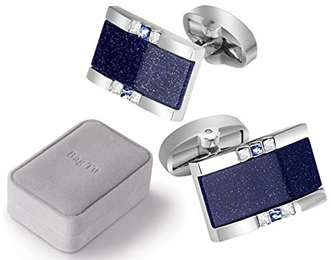 BagTu Galaxy Manschettenknöpfe Set, 2 Stück Sternenhimmel Metall rechteckig dunkelblau Manschettenknöpfe mit Geschenkbox