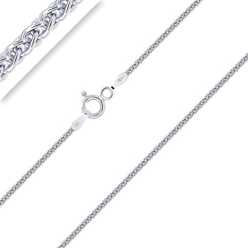 Planetys - Cadena de Plata de Ley 925 Rodiada para Niños o Bebé Malla Spiga Espiga 1.4 mm de Ancho 34 cm de Longitud