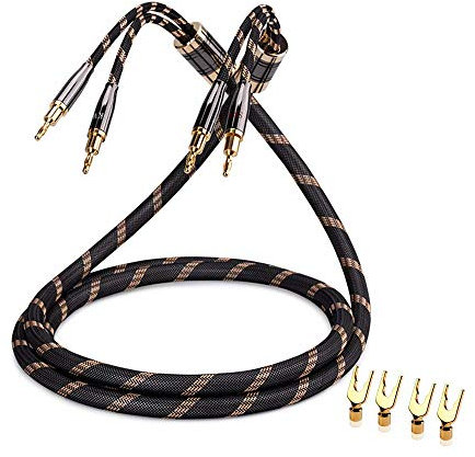 SKW Single Audiophile Lautsprecherkabel, austauschbares Bananenstecker-Kabel, vergoldeter Stecker, Nylon-Geflecht, HiFi-Qualitätskabel(1 Kabel für 1 Lautsprecher,1.5M)
