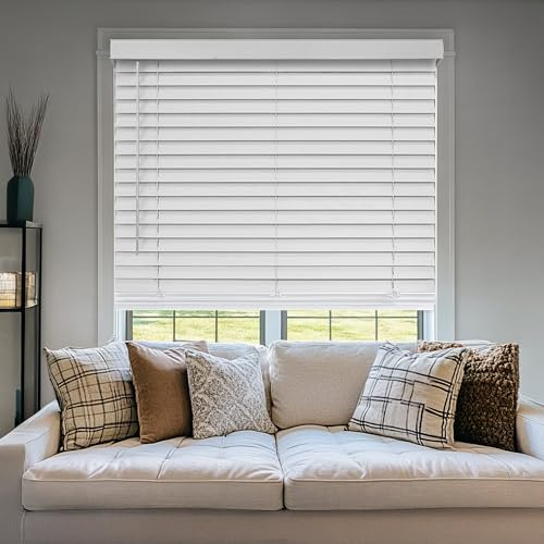 CHICOLOGY Faux Wood Blinds , Window Blinds , Wood Blinds , Window Shades , Window Treatments , Blinds & Shades , Window Shades For Home , Wooden Blinds , Basic White , 34W X 60H