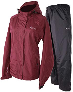 Acme Projects Rain Suit (Jacket + Trousers), 100% Waterproof, Breathable, Taped Seam, 10000mm/3000gm, YKK Zipper (Women's, 44, Burgundy)