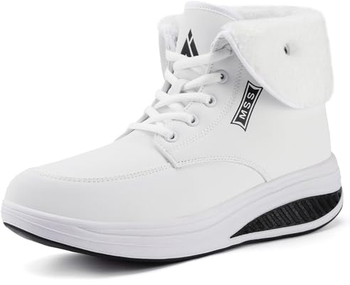 Mishansha Botas de Nieve Mujer Invierno Impermeable Zapatos Con Plataforma Comodos Forrado Zapatos de cuña Blanco 38