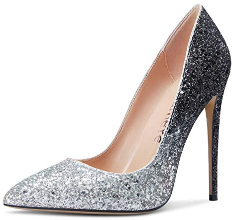 Castamere Scarpe col Tacco Donna Moda Punta Appuntito Tacco a Spillo 12CM High Heels Argento Glitter Scarpe EU 38
