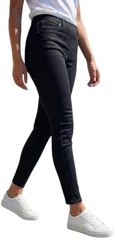 Roman Originals Jeggings for Women UK Jean Ladies Stretchy Trousers Denim Leggings High Waist Rise Pull On Skinny Straight Leg Cotton Pants Smart Casual - Premium Black (29 inch) - Size 14