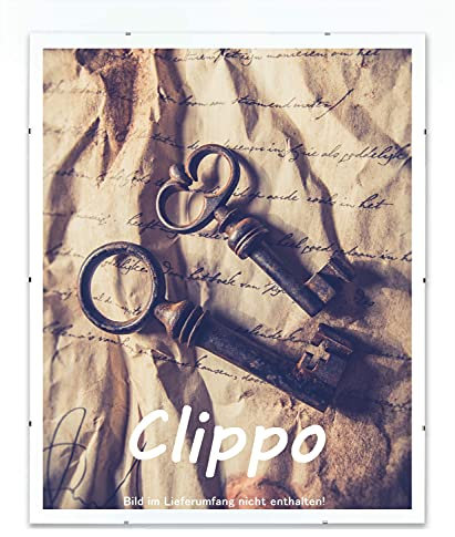 Clippo Deluxe Rahmenloser Bilderrahmen 40x60 cm Bildhalter im Sonderformat mit weißem Hintergrund und Antireflex Kunstglas
