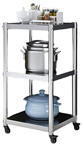 Mesa Camarera Carro de Servicio, Estante Almacenamiento Plateado Altura Ajustable 75 KG Carga, 3 Niveles Carro Rodante Rueda Universal Supermercado Restaurante (Color : Silver, Size : 35X40X83CM)