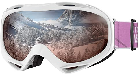 OutdoorMaster OTG Ski Goggles - Over Glasses Ski/Snowboard Goggles for Men, Women & Youth - 100% UV Protection (Rose Red Silver VLT12%)
