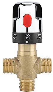 Válvula mezcladora termostática, válvula de control de temperatura de agua de latón macizo G1/2, válvula mezcladora termostática de tres vías, para uso en baño, lavandería, cocina, lavado