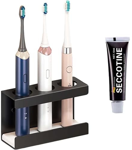 SVOCK Porta Cepillo de Dientes, Soporte para Cepillo de Dientes Eléctrico de Aluminio, Sin Taladrar Portacepillos de Dientes Eléctrico, Negro Porta Cepillo de Dientes Pared Base de Tierra de Diatomeas