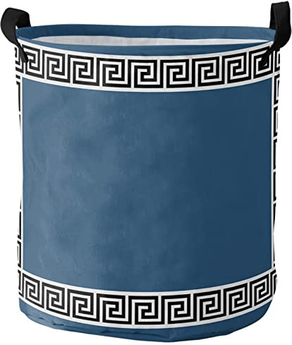 Cesto Para Ropa Sucia Azul Griego Patrón Antiguo Étnico Cesto Para Lavandería Redondo Cesto Ropa Sucia Impermeable Cestos De Lavandería Para Lavadero Baño Sala,40X50Cm