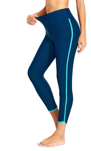 Holipick Pantalones de natación para mujer, leggings de natación de cintura alta, pantalones de traje de baño UPF 50+ pantalones de protección contra erupciones, Azul, Large
