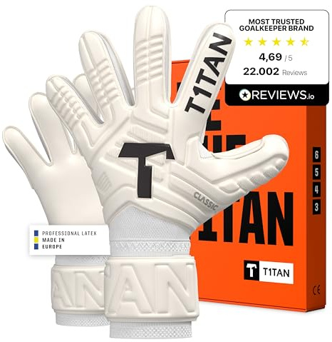 T1TAN Classic 1.0 White-Out Junior Goalkeeper Gloves for Kids, No Finger Protection, Goalkeeper Football Gloves, Size 3